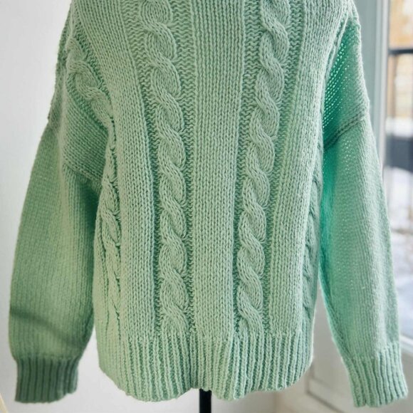 Ceny Bright Celadon Chunky & Cozy Cable Knit Turtleneck Sweater – US L - Picture 10 of 12